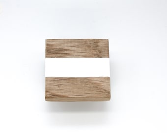 Wooden knobs with white stripe, drawer pull, available in oak, ash, walnut, mahogany.