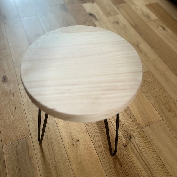 Minimalist handmade hardwood ash table, small side table with 40cm hairpin legs.
