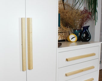 55, 60, 65, 70cm Large, solid ash Highly decorative, minimalist, handmade solid ash wood handles,, wardrobe handles, pale wood handles.