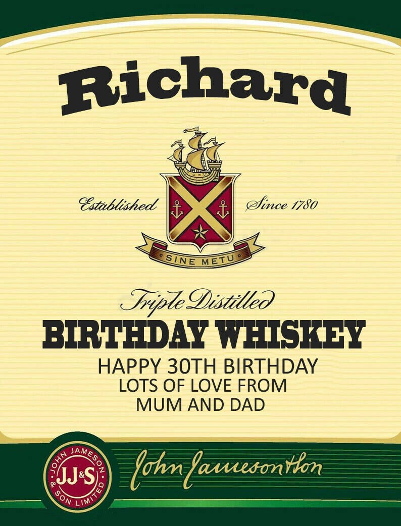 Personalised Jameson Whisky Bottle Label Irish Whiskey | Etsy
