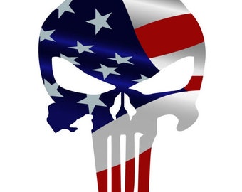 USA Punisher Skull Flag Decal (5x4.5 Inches) - Pack of 3 Decals