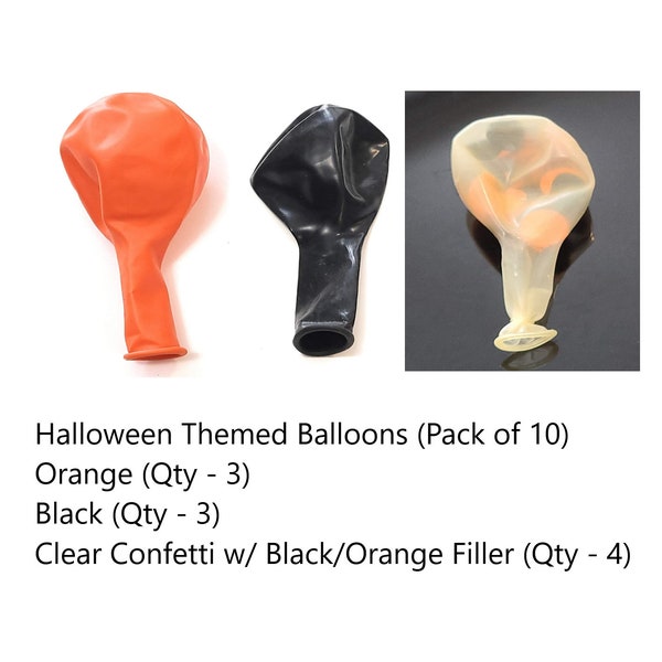 Party Balloons - Orange/Black/Clear Handmade Confetti - Pack of 10 Balloons