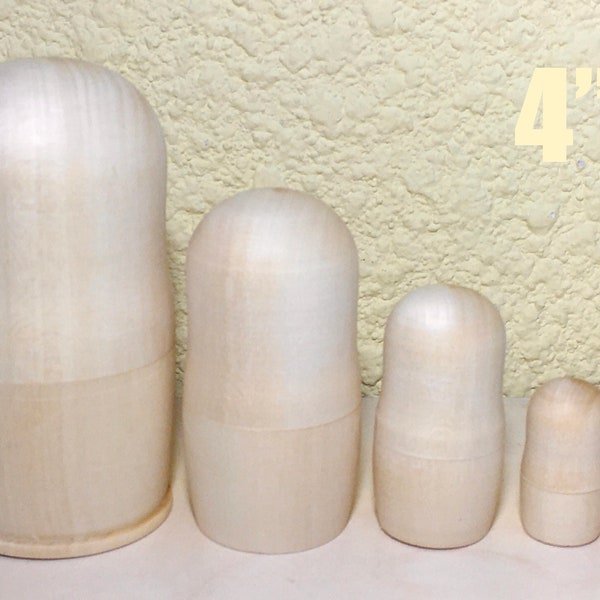 Blank Nesting Doll 4" 5 pcs, Ready to Ship, Unpainted Blank Matryoshka, Set Unpainted, DIY, Painting with Kids