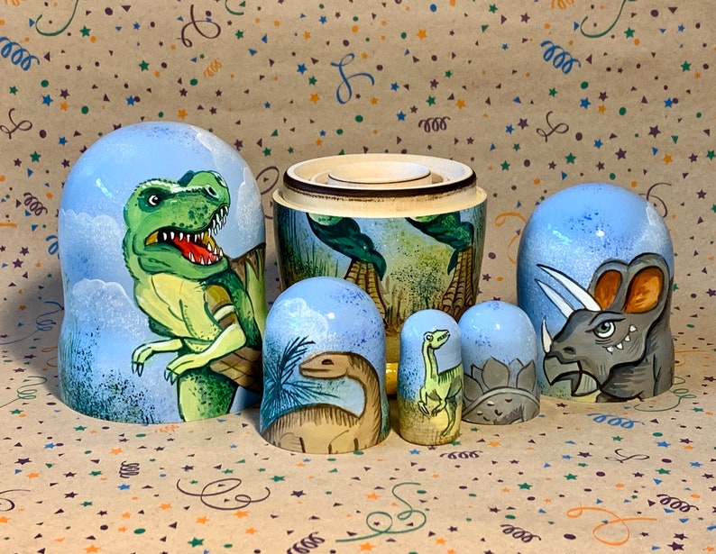 New Dino Nesting Doll Dinosaur Matryoshka Doll 5 Pieces Etsy