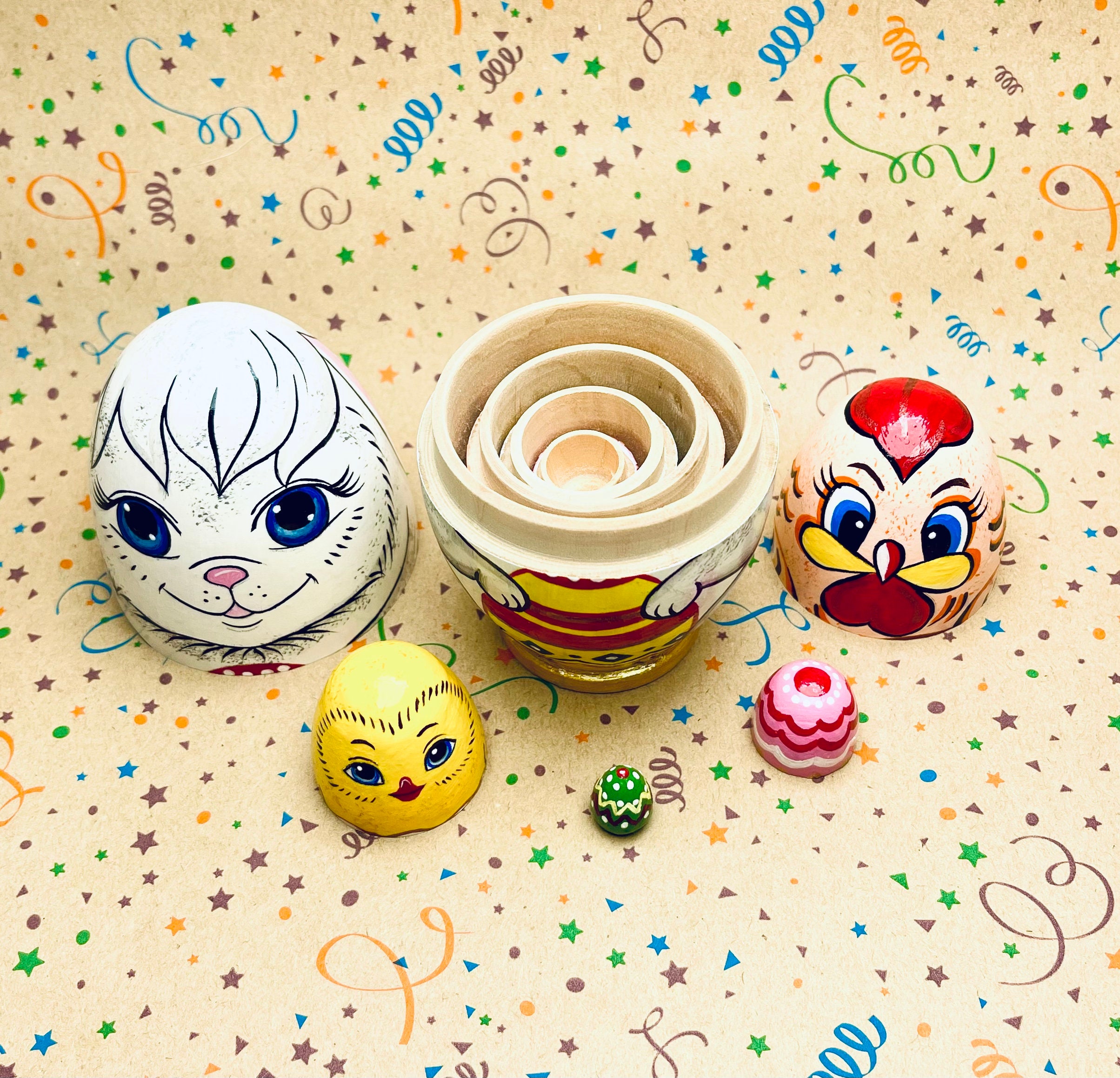 Boerni 5 Bambole Matrioska Coniglio Pasquale In Legno – Set Impilabile Per Decorazione, Gioco Educativo E Regalo Per Bambini