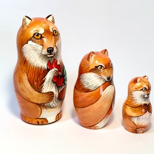 Foxes Nesting Doll, Matryoshka 3 pcs 5,2 Baby Fox Room Decor, Forest Animal, Learning and Montessori, Birthday Personalized Gift, Kids Gift zdjęcie 2