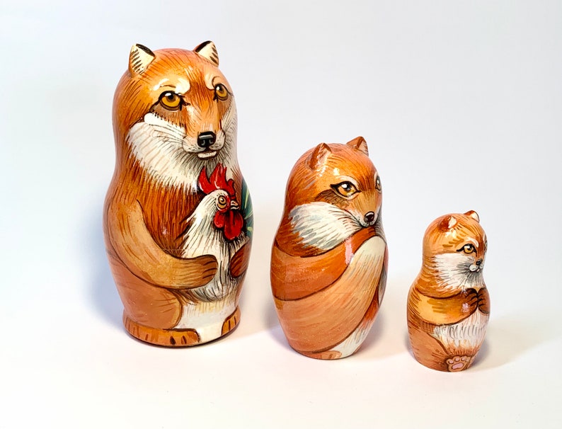Foxes Nesting Doll, Matryoshka 3 pcs 5,2 Baby Fox Room Decor, Forest Animal, Learning and Montessori, Birthday Personalized Gift, Kids Gift zdjęcie 2