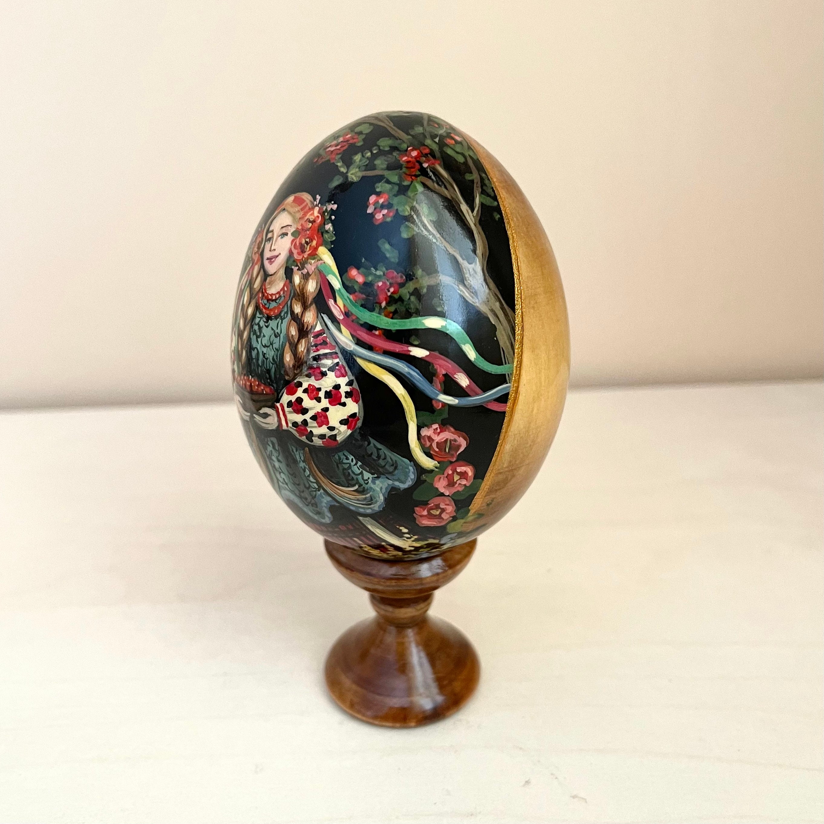 Easter Egg With Stand Pysanka, Ukrainian Girl in National Dress, Hand ...