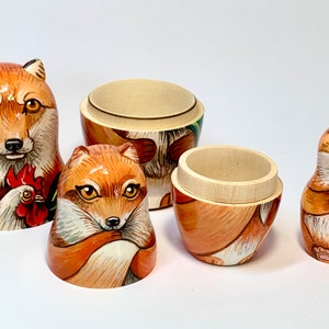 Foxes Nesting Doll, Matryoshka 3 pcs 5,2 Baby Fox Room Decor, Forest Animal, Learning and Montessori, Birthday Personalized Gift, Kids Gift zdjęcie 5