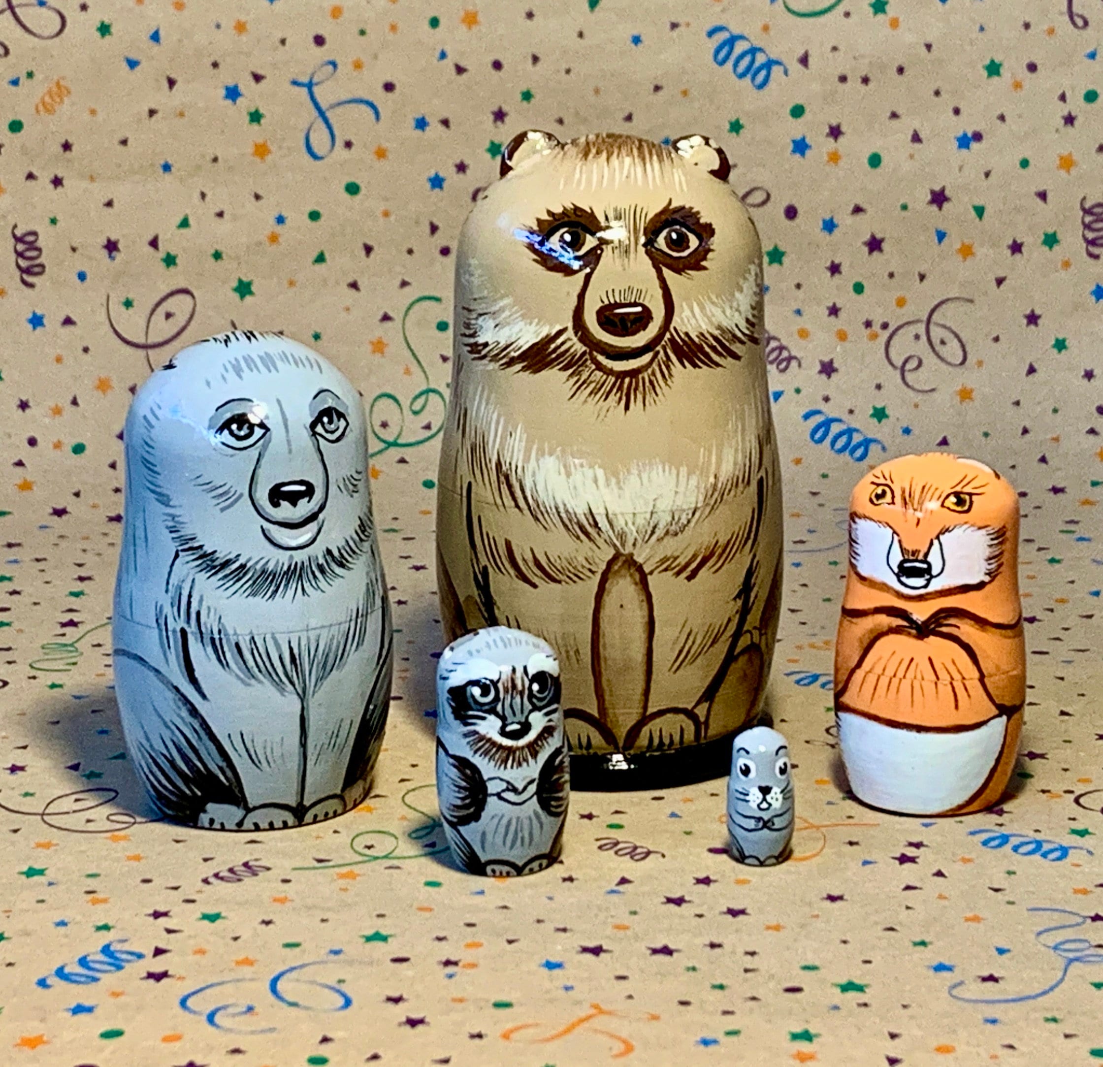 Nesting Dolls Winterworm PCS Forest Animal Brown Bear Fox Owl