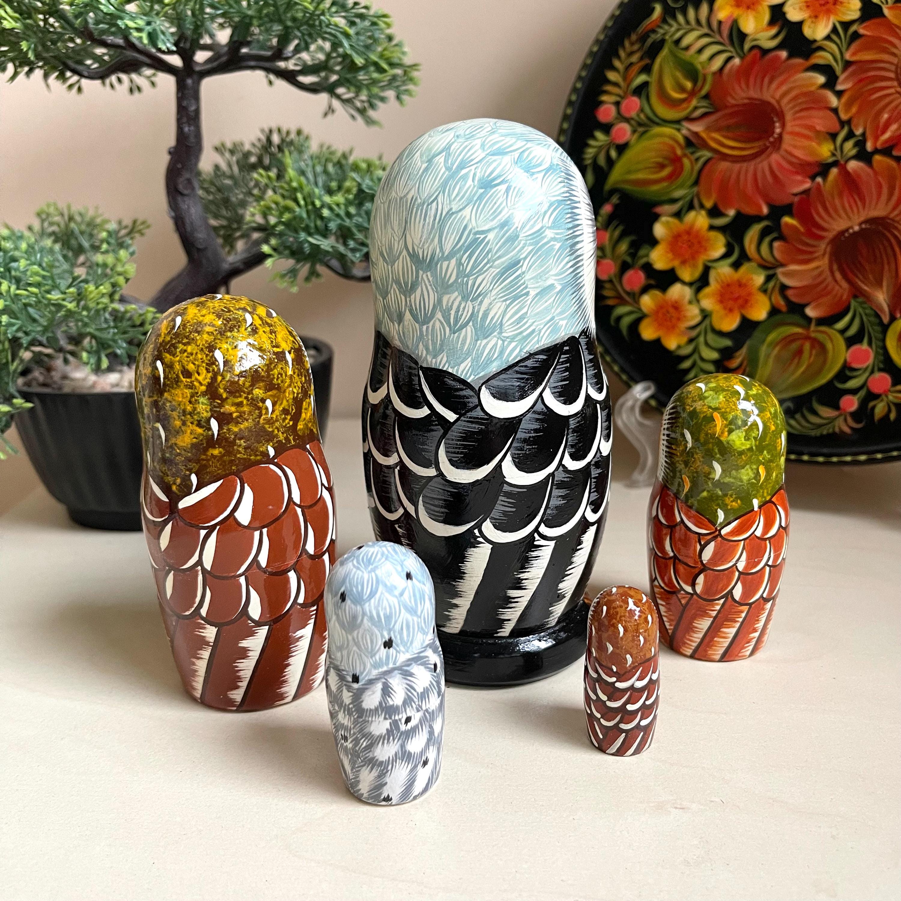 5 Pcs Cartoon Owl Pattern Wooden Russian Nesting Dolls Colorful Animal Matryoshka Dolls Wooden For Home Decoration Kids Stacking Dolls Toy Birthday