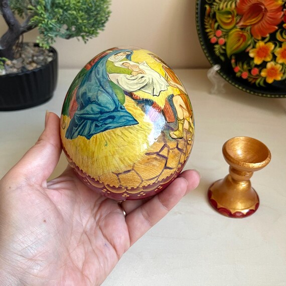 Boule de Noel en bois peint - Grande taille - Peinte par Ivanova