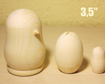 Chicken Blank Nesting Doll, Handmade Matryoshka Doll 3pcs 9 cm/3,5'',  Wooden Room Decor, Eco