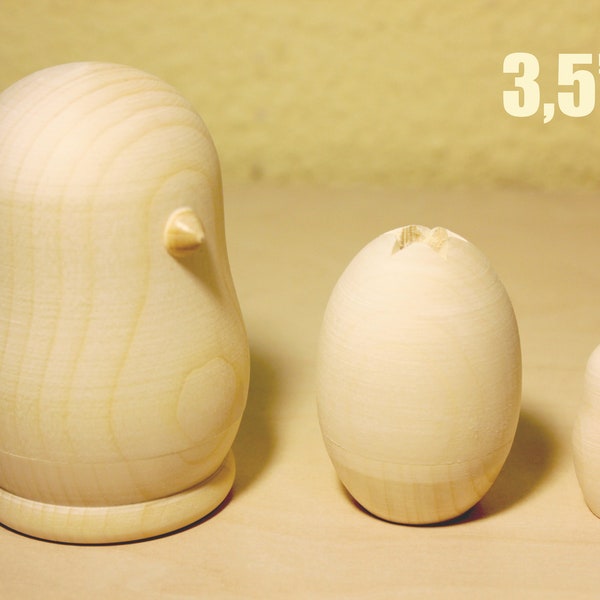 Chicken Blank Nesting Doll, Handmade Matryoshka Doll 3pcs 9 cm/3,5'',  Wooden Room Decor, Eco