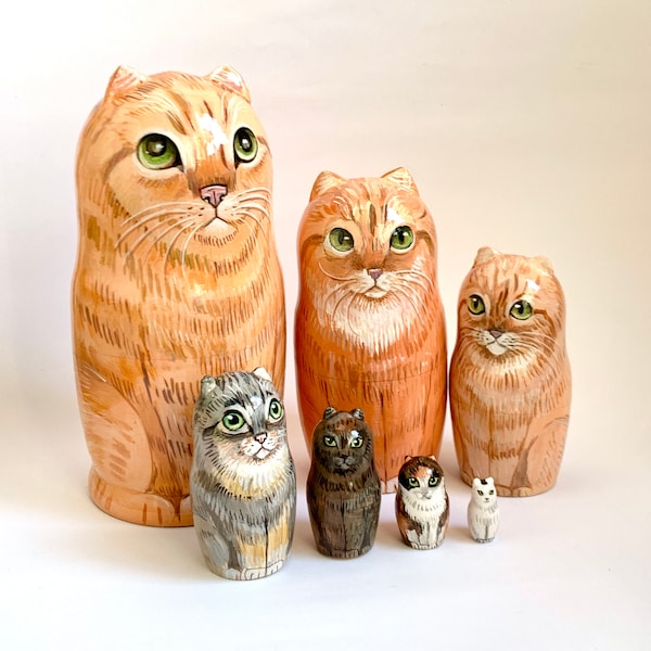 Personalized Pet Portrait Nesting Dolls, Handcrafted Wooden Cat Dog Figurine, Custom Breed Painting, Gift for Pet Owners