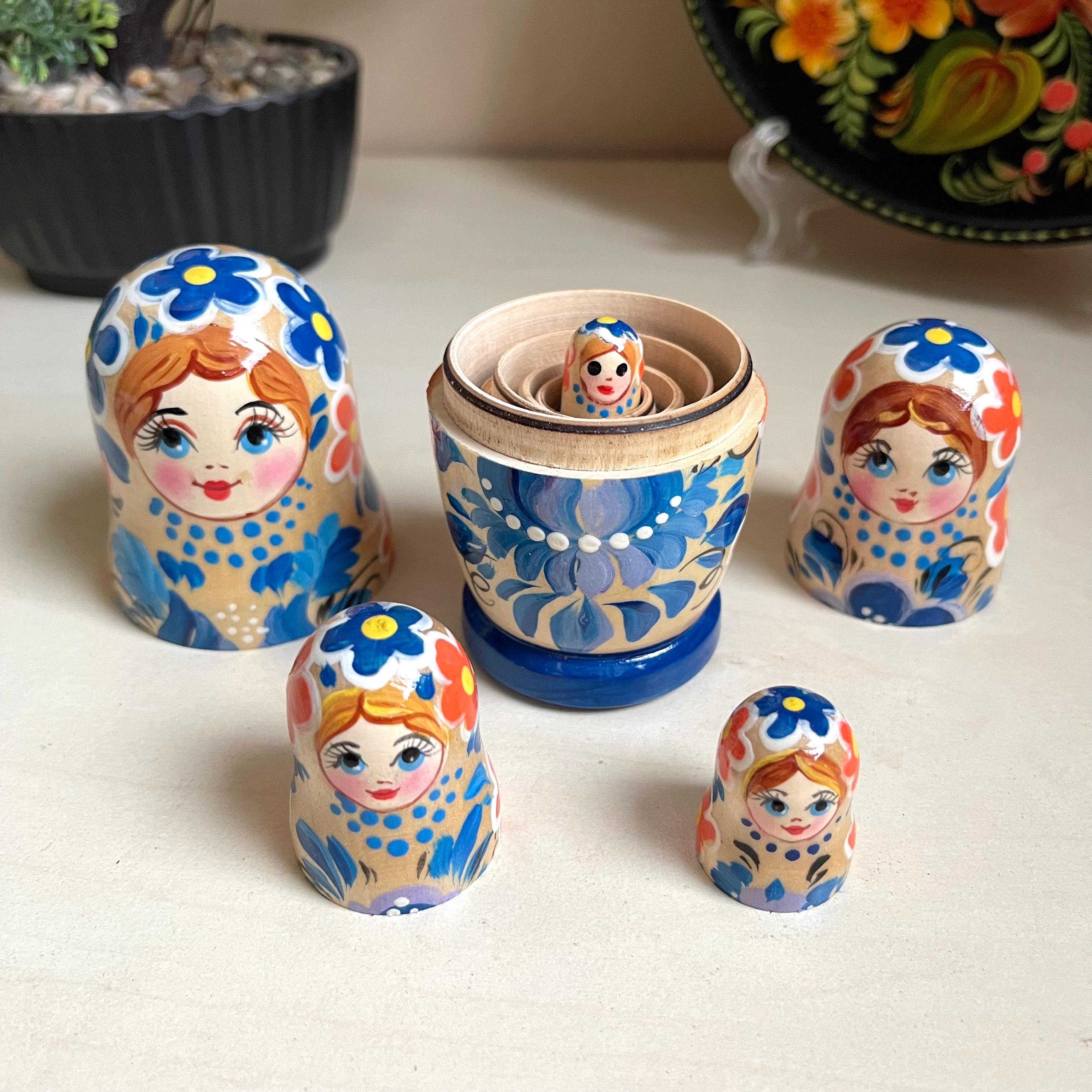 Garneck Set De 5 Muñecas Matryoshka De Madera Pintadas A Mano – Juguete Educativo Y Decoración