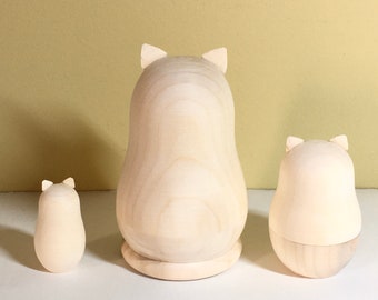 Cats Blank Nesting Doll, Handmade Matryoshka 3pcs DIY, Paint Yourself, Creativity Wooden Set