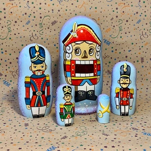 Nutcracker Nesting Doll 5 pcs, Matryoshka 4.3"/11cm, Christmas Home Ornament , Eco Wooden Personalised Gift, Easter Room Decor, Xmas Gift