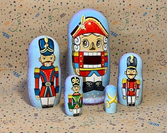 Nutcracker Nesting Doll: 5-Piece Handcrafted Wooden Matryoshka (4.3&quot;/11cm), Christmas Ornament