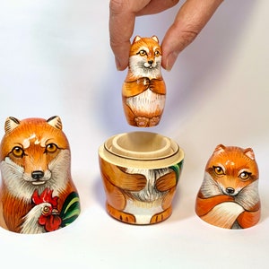 Foxes Nesting Doll, Matryoshka 3 pcs 5,2 Baby Fox Room Decor, Forest Animal, Learning and Montessori, Birthday Personalized Gift, Kids Gift zdjęcie 6