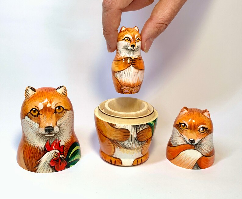 Foxes Nesting Doll, Matryoshka 3 pcs 5,2 Baby Fox Room Decor, Forest Animal, Learning and Montessori, Birthday Personalized Gift, Kids Gift zdjęcie 6