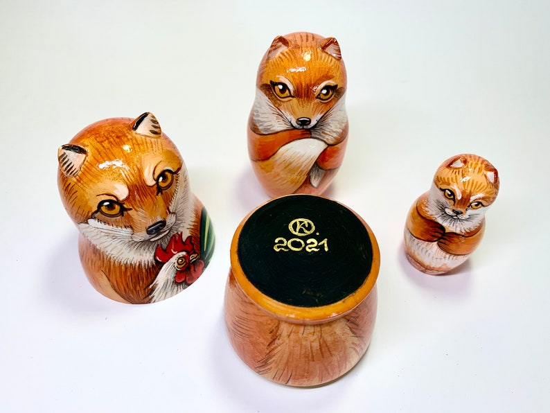 Foxes Nesting Doll, Matryoshka 3 pcs 5,2 Baby Fox Room Decor, Forest Animal, Learning and Montessori, Birthday Personalized Gift, Kids Gift zdjęcie 7