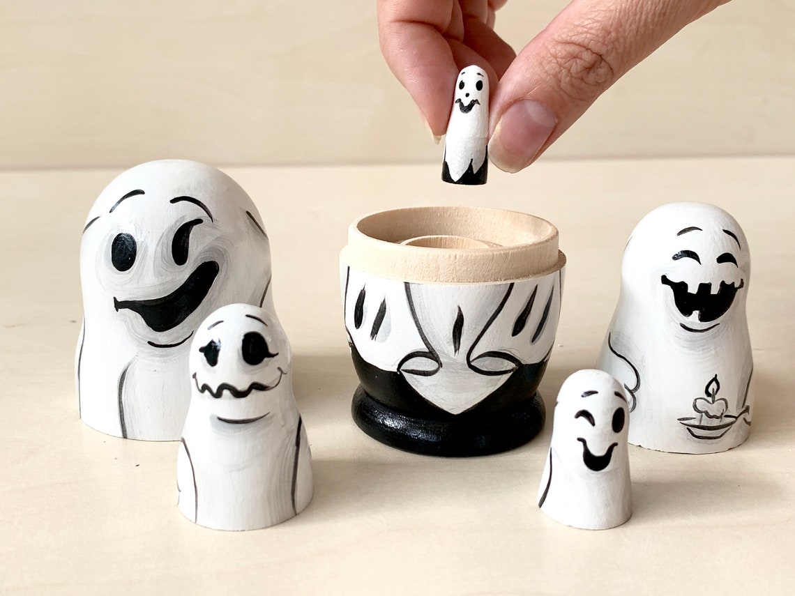 Ghosts Nesting Doll 5 pcs 10 cm/4 Matryoshka Halloween Etsy