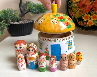 Big Ukrainian House with Ukrainian Family and Pets Hand Painted Wooden Toy, Learning Montessori Game, Personalized Gift, Kids Room Decor
