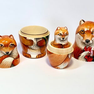 Foxes Nesting Doll, Matryoshka 3 pcs 5,2 Baby Fox Room Decor, Forest Animal, Learning and Montessori, Birthday Personalized Gift, Kids Gift zdjęcie 4