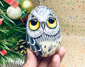 Owl Jewellery Box Hand Painted Wooden Egg with Owls design Ukrainian Art Doll, Xmas Tree Decor, Personalised Birthday Gift, Box for Gift