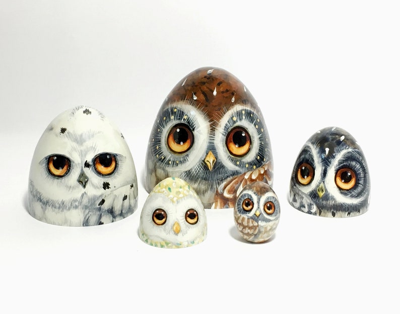Owls Nesting Egg 5 pcs 11 cm/43'' Wooden Toy for Etsy