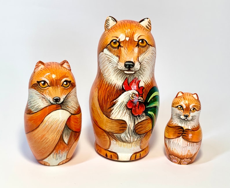 Foxes Nesting Doll, Matryoshka 3 pcs 5,2 Baby Fox Room Decor, Forest Animal, Learning and Montessori, Birthday Personalized Gift, Kids Gift zdjęcie 1