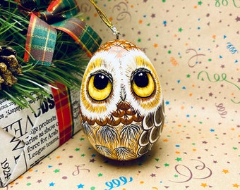 Owl Jewellery Box Hand Painted Wooden Egg with Owls design Ukrainian Art Doll, Easter Decor, Personalized Birthday Gift, Box for Treasure