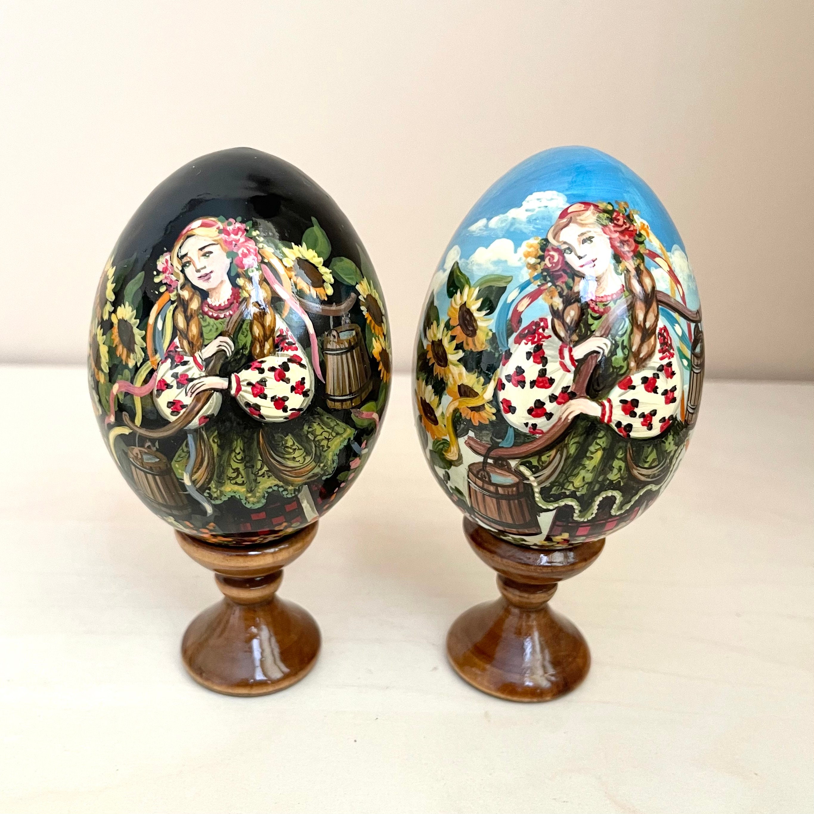 Easter Egg With Stand Pysanka, Ukrainian Girl in National Dress, Hand ...