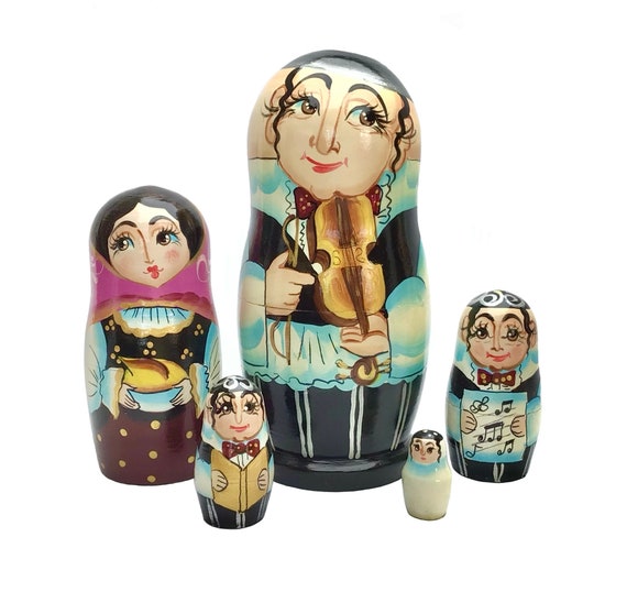 Jewish Family Nesting Doll 5 pieces 6", Hand Painted Matryoshka Set