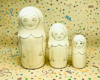 Matryoshka Blank Nesting doll 4.2" 3 pcs, Unpainted Blank Matryoshka, Eco Wooden Set Unpainted, DIY kit, Painting with Kids, Montessori Toy