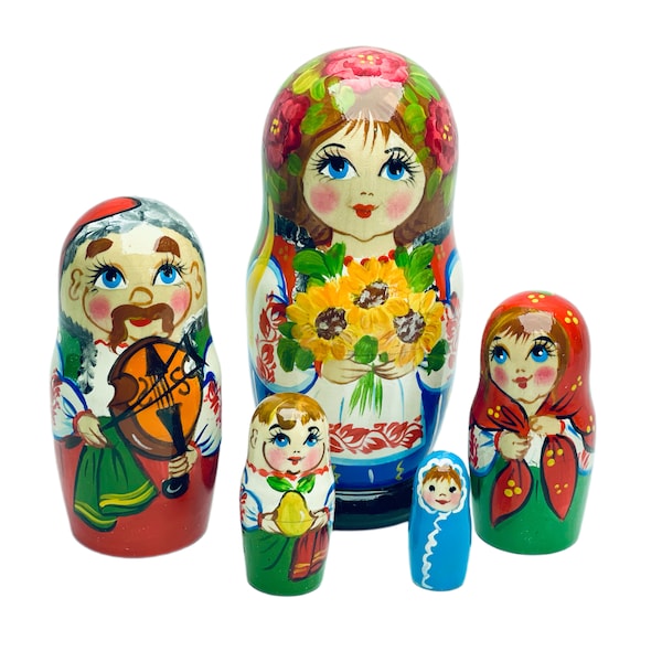 Mädchen mit Sonnenblumen Ukrainische Nesting Doll 5,4 ”Handgemalte Matryoshka Babuschka, personalisiertes Geburtstagsgeschenk, Kinderzimmer Dekor, Montessori