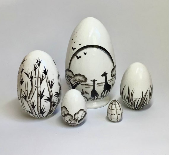 Set di 6 bambole da nidificazione Panda, Panda Carino e Animale in Bambù in Legno Fatto a Mano Bambola Russa Tradizionale matrioska Giocattolo impilabile per Bambini Compleanno Decorazione Festa di