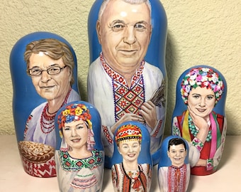 Portret Matryoshka, aangepaste nestpop, gepersonaliseerde nestpop, privébestelling geschilderd portretfamilie, paascadeau verjaardagsschat