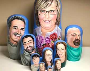 Family Portrait Hand Painted Custom Nesting Doll, Personalized Unique Gift for Birthday, Family Treasure, Easter Gift, Gift for Parents