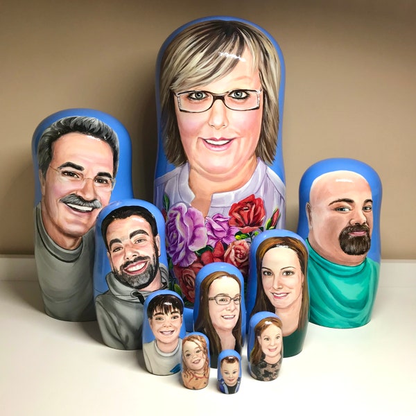 Family Portrait Hand Painted Custom Nesting Doll, Personalized Unique Gift for Birthday, Family Treasure, Easter Gift, Gift for Parents