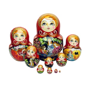 Cinderella Nesting doll 10pcs/5.4 &#39;&#39; Hand Painted Wooden Matryoshka, Fairy Tale Kids Room Decor, Princess Gift for Girl, Personalised Gift