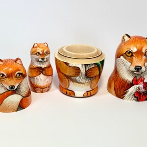 Foxes Nesting Doll, Matryoshka 3 pcs 5,2 Baby Fox Room Decor, Forest Animal, Learning and Montessori, Birthday Personalized Gift, Kids Gift zdjęcie 3