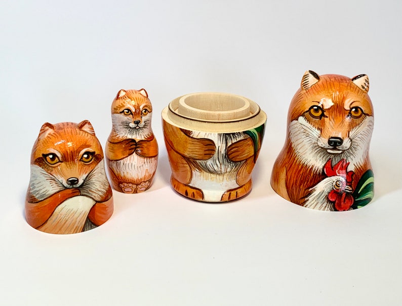 Foxes Nesting Doll, Matryoshka 3 pcs 5,2 Baby Fox Room Decor, Forest Animal, Learning and Montessori, Birthday Personalized Gift, Kids Gift zdjęcie 3