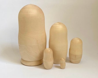 Blank Wooden Matryoshka Doll 5 pcs Set, Unpainted Nesting Doll 5.2", Linden Wood