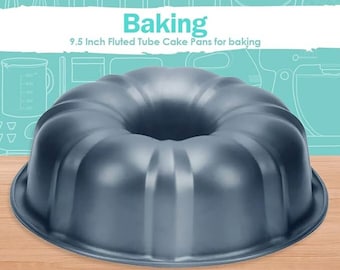 CHEF'S UNIQUE Non-stick Bundt Cake Pan 9.5 Inches, Heavy Duty Carbon Steel 12 Cups Bundt Pans - Fluted Tube Cake Pan for Pound Cakes, Flan