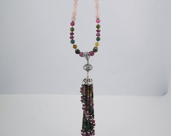 Multicolor tourmaline necklace, swarosky crystal, ruby necklace, 925 silver