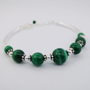 Malachiet armband met zilveren versieringen, sterling zilver, malachiet, 925 zilver, verstelbaar