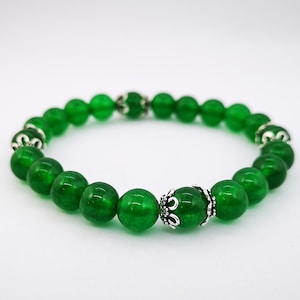 Pulsera jade con adornos de plata, plata de ley, jade, piedras preciosas , plata 925, varias tallas