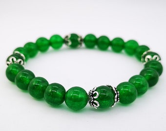 Jade bracelet with silver ornaments, sterling silver, jade, precious stones, 925 silver, various sizes